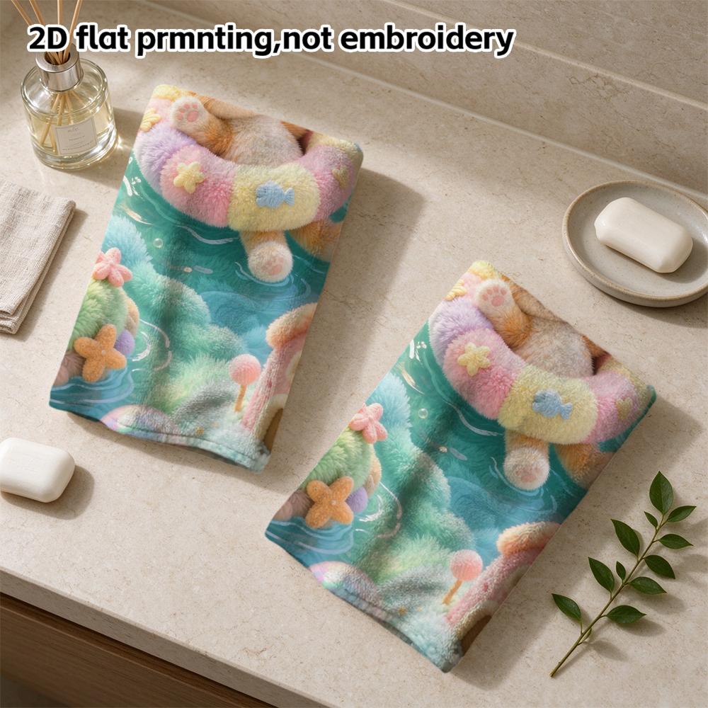Fluffy Cat Swim Ring Bath Towel, Cute Kitten Quick Dry Water-absorbing Towel