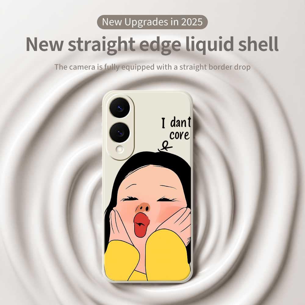For Samsung Galaxy S25 Edge Case Girl Holding Face Pattern Printing Straight Edge TPU Phone Back Cover