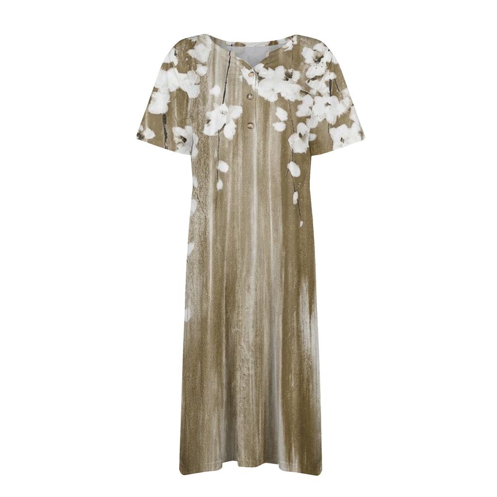 Женское летнее повседневное свободное платье с v-образным вырезом и короткими рукавами с принтом