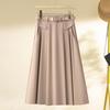 High-Waisted Midi Pleated Skirt, New Spring & Autumn 2025 A-Line Style, Slimming Draped Design for Women