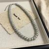 Gray Glass Pink Pearl Necklace Autumnwinter Style For Women