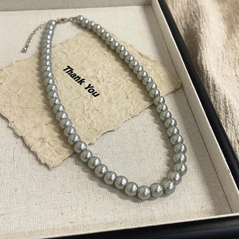 Gray Glass Pink Pearl Necklace Autumnwinter Style For Women