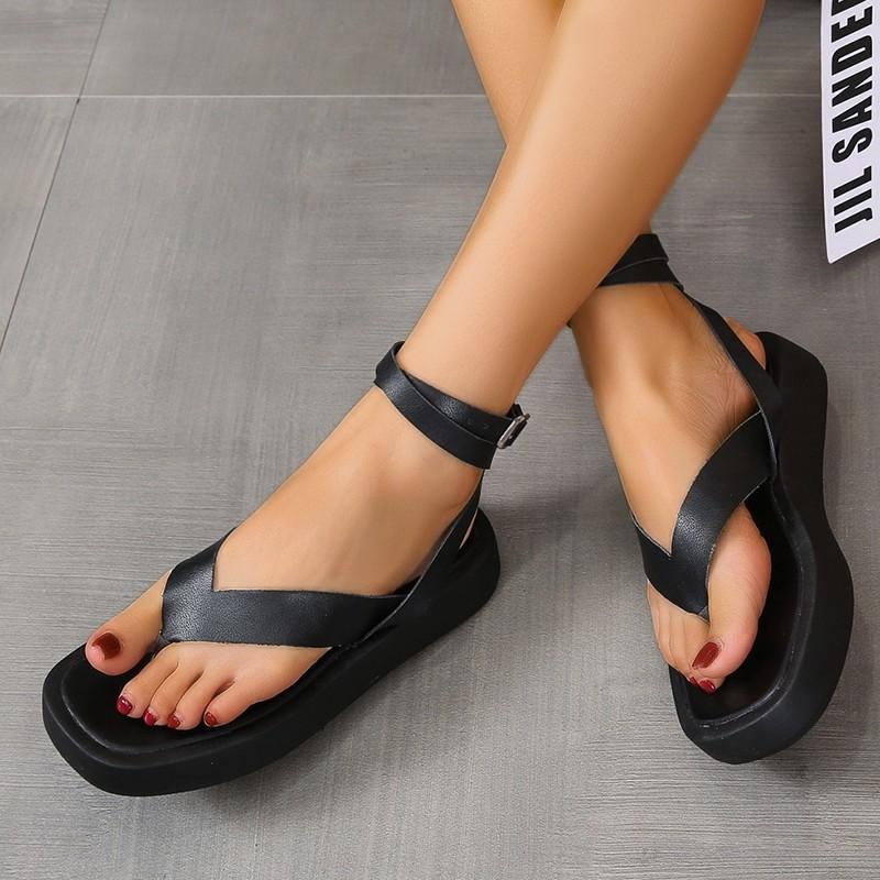Muffin Thick Bottom Sandals Women Fashion Comfortable Buckle Casual Clip Foot Herringbone Sandals