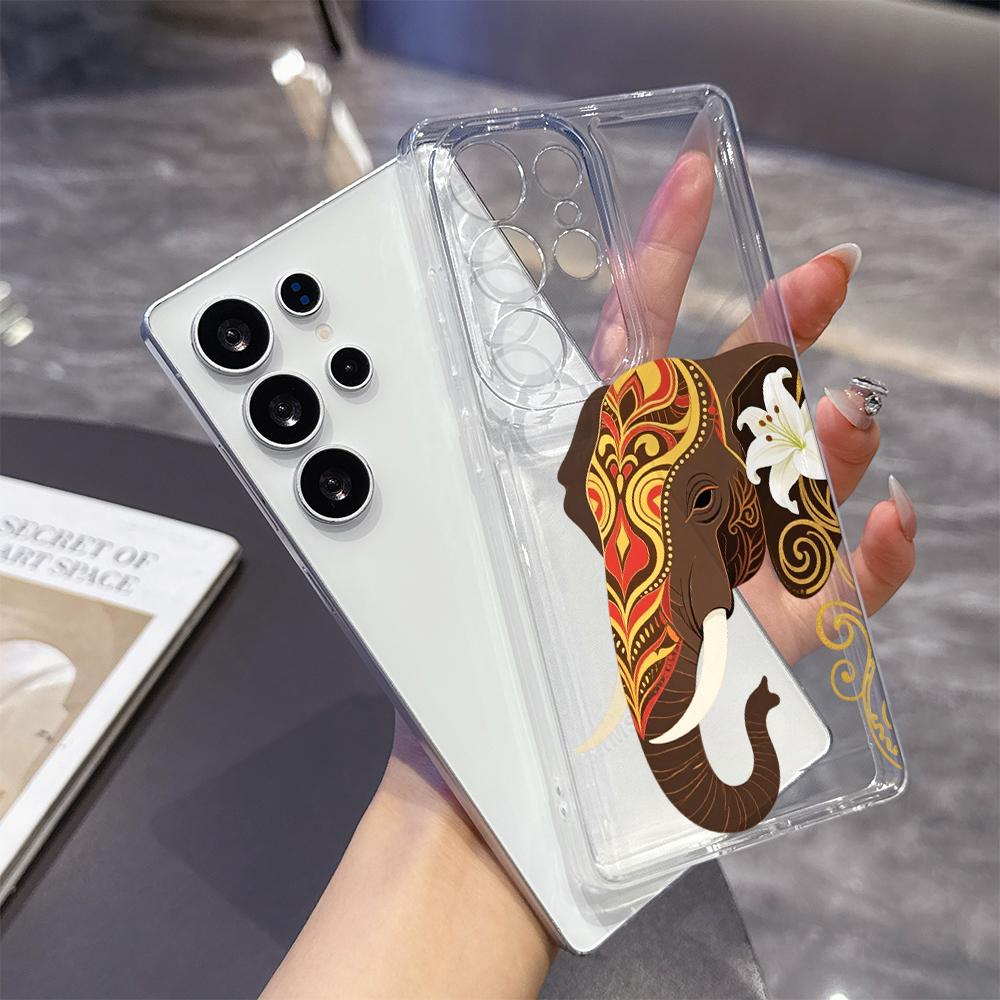 Decorated Elephant with Lily Phone Case for Samsung Galaxy S26 S25 S24 S23 S22 S21 S20 FE Plus Lucency TPU Protection Cover