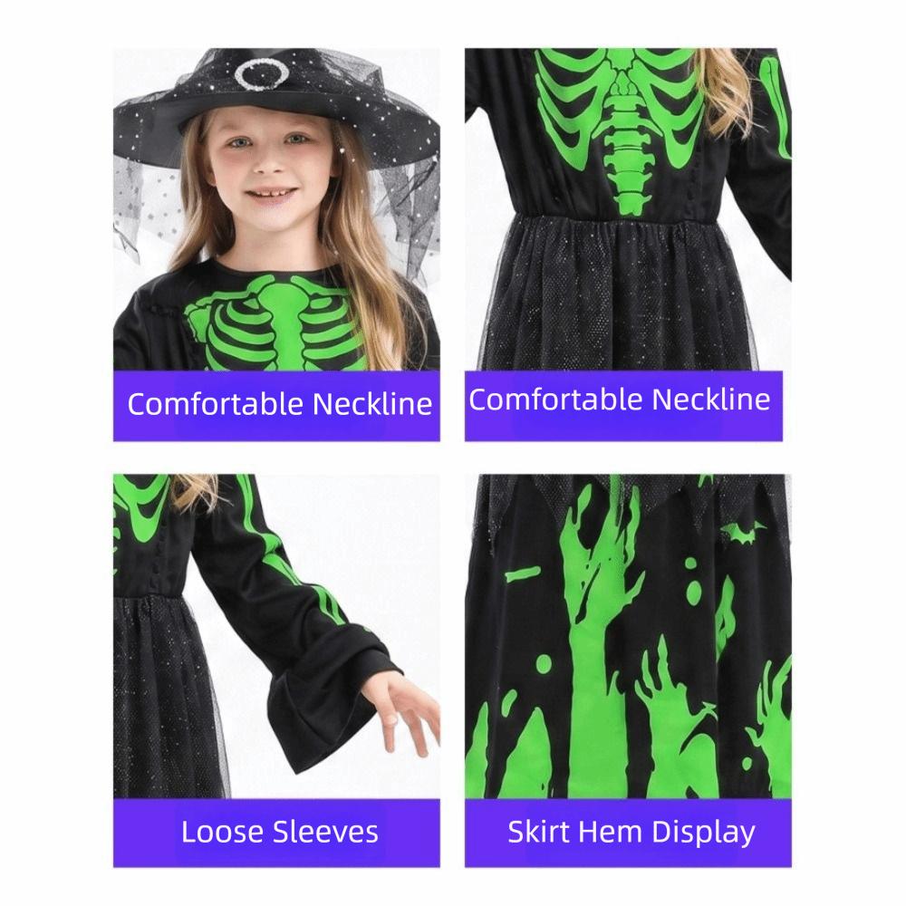 Luminous Cosplay Skeleton Suit Fabric Luminous Kids Dress Grim Reaper Costume Stage Performance