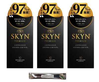 Презервативы Skin Premium IR 10 штук x набор из 3 штук с оригинальным лосьоном-стиком M&A