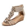Ethnic Wave Simia Roman Shoes Vintage Flower Back Zip Wedge Sandals