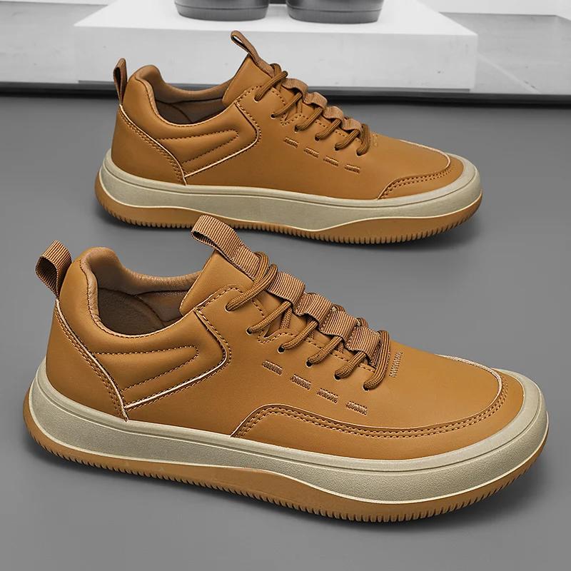 Модные Высококачественные Повседневные Кожаные Уличные Нескользящие Кроссовки Водонепроницаемые Удобные Оксфорды Мужские Дизайнерские Ботинки на Шнуровке Вулканизированная Подошва