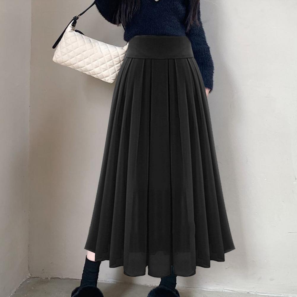 Женская юбка с высокой талией, плиссированная, свободная, однотонная, эластичная резинка на талии, мягкая, двухслойная, длиной до середины икры, для выпускного вечера, повседневная, миди, Sk