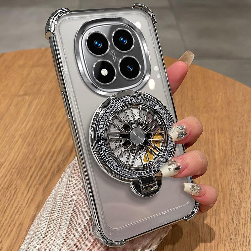 Rotating Gyroscope Bracket Phone Case For Xiaomi Redmi Note 14 15 Pro Plus 15 15C 14C 14S 4G 5G Shockproof Plating Silicon Cover