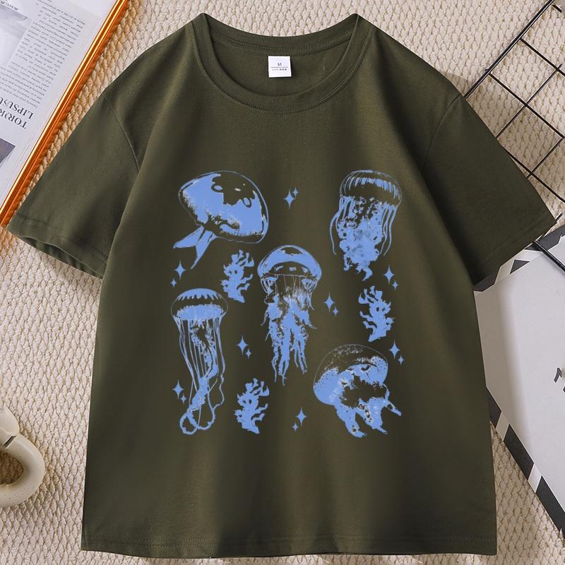 Vintage Jellyfish TShirt Summer Ocean Tee Sea Creature Top Beach Lover Gift Unisex Women Casual Round Neck Printed T Shirt