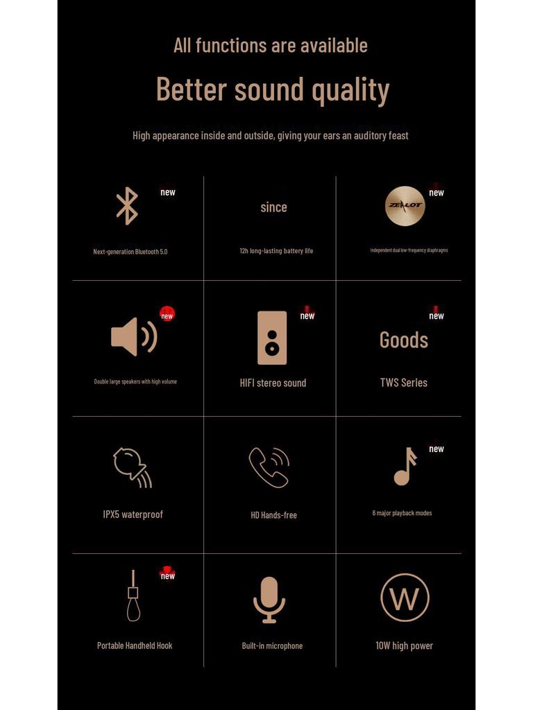 Zealot S51 Wireless TWS Dual Speaker with Heavy Bass - Outdoor Portable Bluetooth Speaker