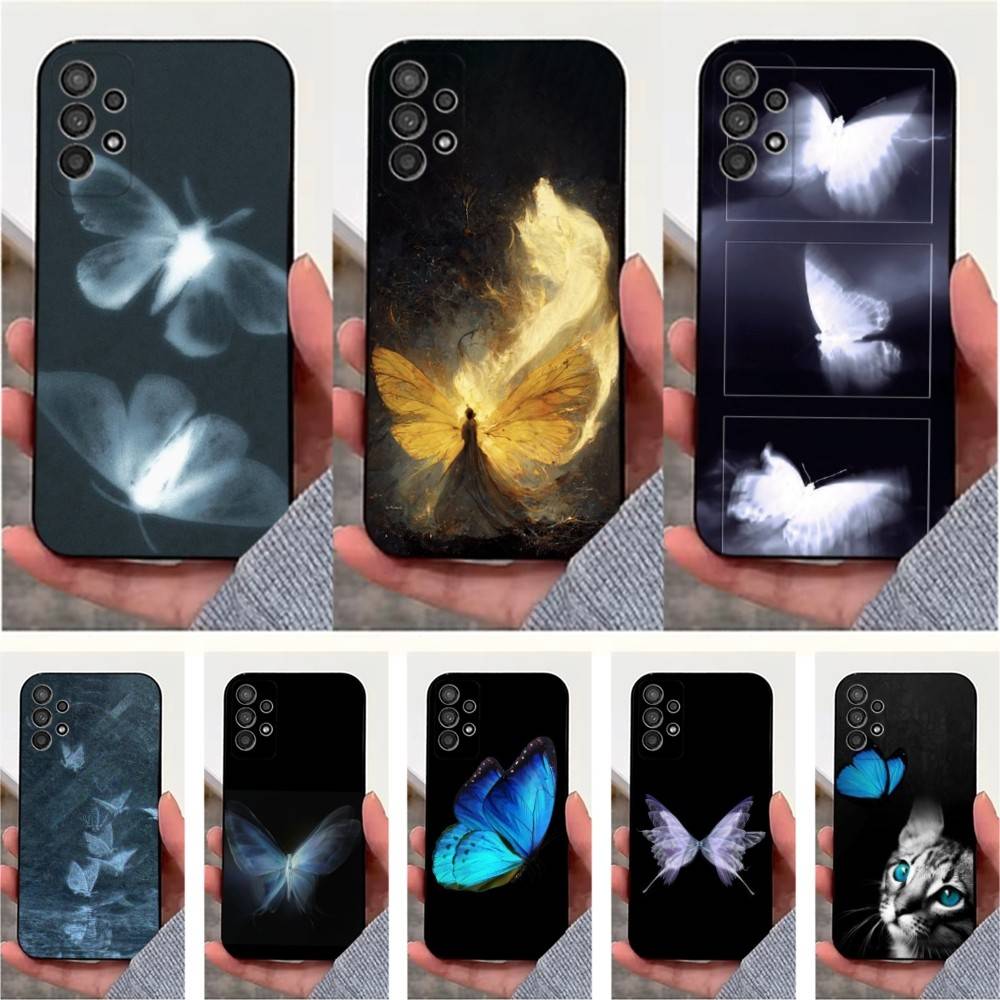 Ins Retro Butterfly Case For Samsung S22,S25,S24,S23,Ultra,FE,S20,S10,Plus,S21,S9,Lite,Soft Silicone Black