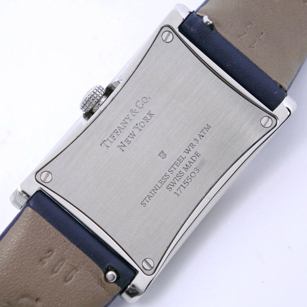 TIFFANY&Co. East West Mini Watches 36668694 Синий Синий циферблат Нержавеющая сталь/кожа Кварцевый Аналоговый дисплей Женские Б/у