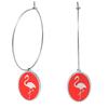 [Q2477] - Designer Steel Hoop Earrings 'Flamant Rose' Orange Silver - 33 Mm - 18x14 Mm