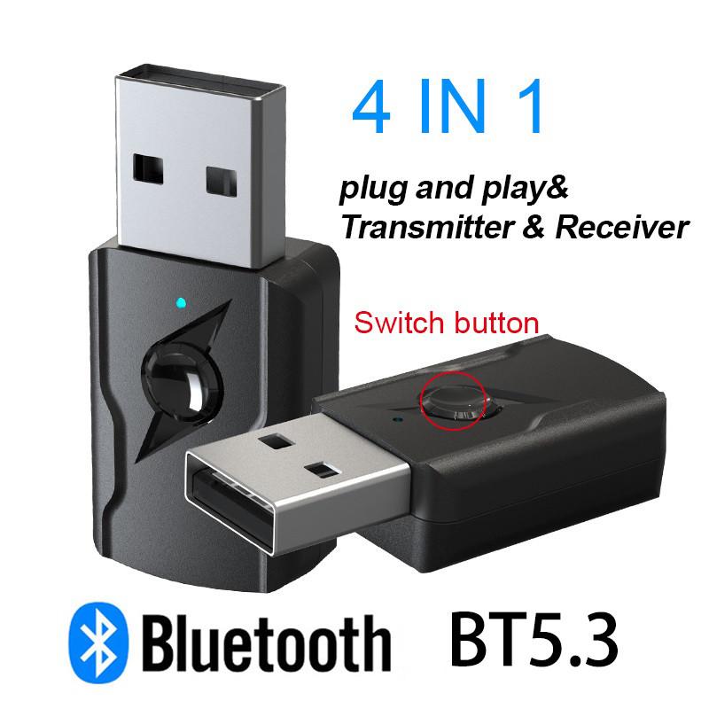 Автомобильный USB и 3,5 мм AUX Bluetooth 5.3 Донгл Аудиоприемник Передатчик Музыкальный адаптер Для ПК MP3 Динамик ТВ Беспроводные наушники Автомагнитола