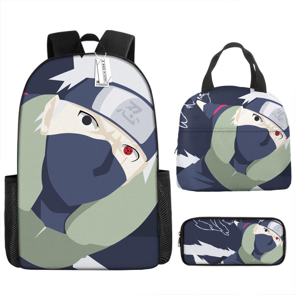 Рюкзак Наруто Рюкзак для начальной школы для мальчиков Рюкзак большой вместимости Сумка для ланча Пенал Набор из трех предметов