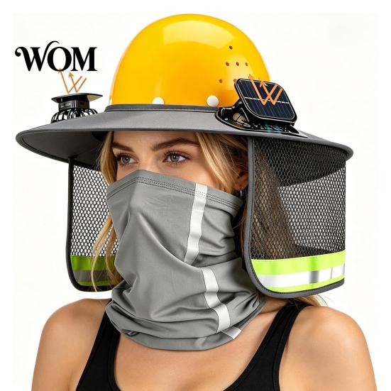 Polyester Helmet Neck Cover Hat Shield with Fan, Ventilation Visor Mesh Design, Full Brim Ventilated Sun Protection Guard for Construction Outdoor