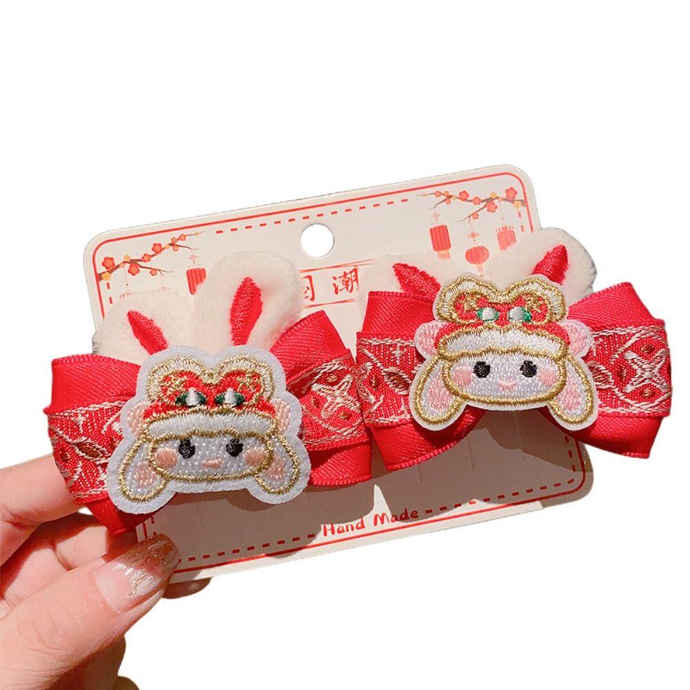 Bunny Plush Rabbit Hairpin Lion Dance Chinese New Year Headwear Children Red Hairpin Children