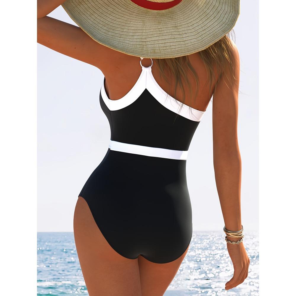 Высокоэластичный однотонный женский модный цельный купальник из 1 предмета - спортивный стиль цельный купальник - полиэстер 82% эластан 18% трикотажная ткань