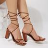 2024 белые и черные женские сандалии с ремешком на щиколотке, кожаные туфли на высоком каблуке с перекрестной завязкой, сексуальные вечерние туфли-лодочки на шнуровке, размер обуви 35-42
