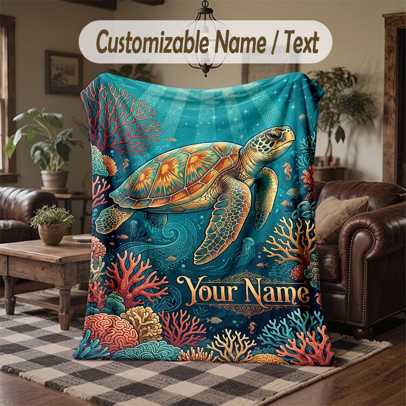Oceanic Octopus Adventure Theme Throw Blanket Custom Name Text Personalized Blanket Soft Cozy Blanket for Home Sofa Bed