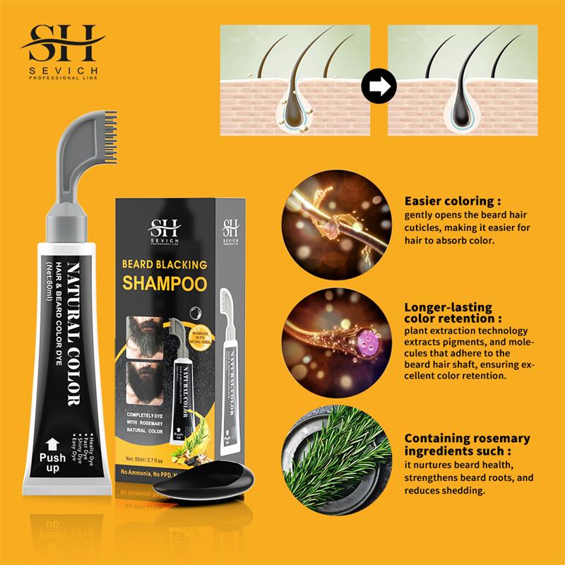 3 минуты, крем-краска для черной бороды с расческой Sevich, 80 мл, натуральный шампунь-краска для черной бороды с розмарином, мгновенный крем-краска для волос на растительной основе