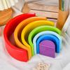 Wooden Color Seven-Layer Rainbow Small Building Block Arched Semicircle Children'S Early Education Educational Baby Stacked Music Toys