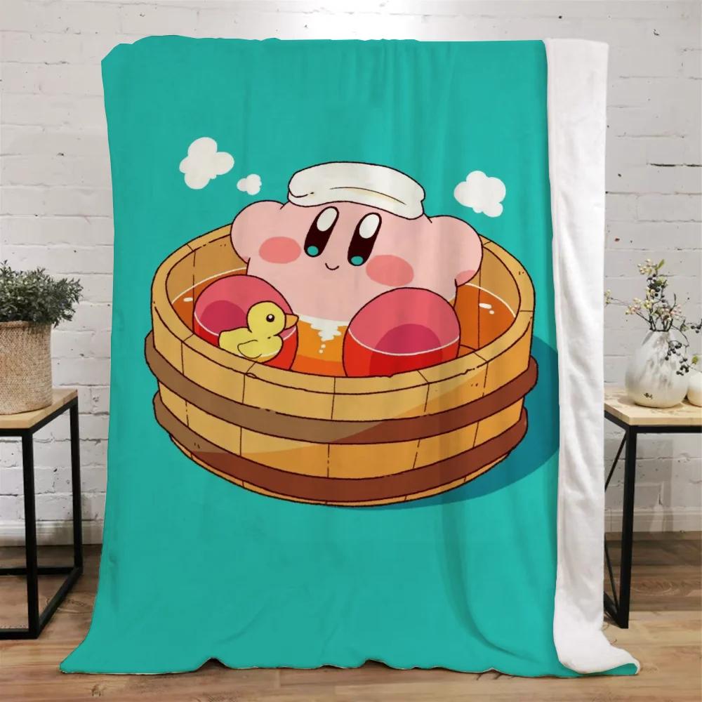 Kawaii Cartoon Kirbys Designer Throw Blanket Fluffy Custom Blanket Characters Home and Decoration Luxury Bedbel Knitted Plaid
