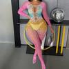 Sexy Underwear Female Sexy Gradual Change Pink Long Sleeve Open Gear Hollow Tight Net Clothes Perspective One-piece