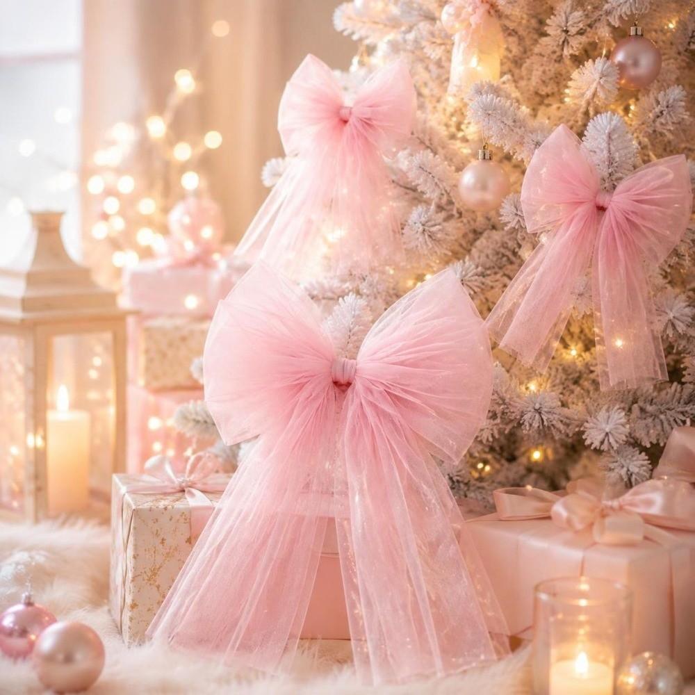 Tulle Christmas Tree Ornaments Mesh Xmas Vibe Decor Bow Atmosphere Christmas Wreaths Bow Christmas