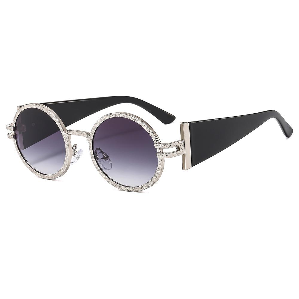 Fashion Round Punk Sunglasses UV Protection Retro Hip Hop Shades Oval Wide Temples Sun Glasses for Women & Men