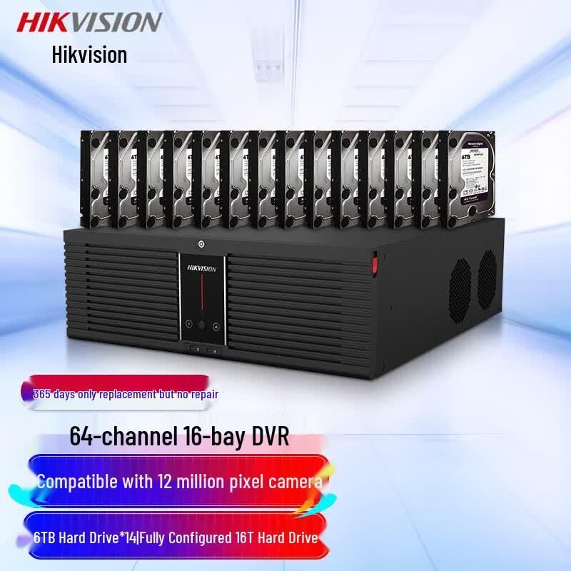 Сетевой видеорегистратор Hikvision на 64 канала с 16 отсеками для дисков (NVR) Китайская вилка (адаптер в комплекте)