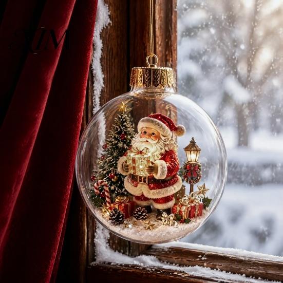Christmas Gifts for Family Story Ornament, Acrylic Hanging Angel Santa Claus Holiday Home Decorations Candy House Designs, Ball Shape Festive