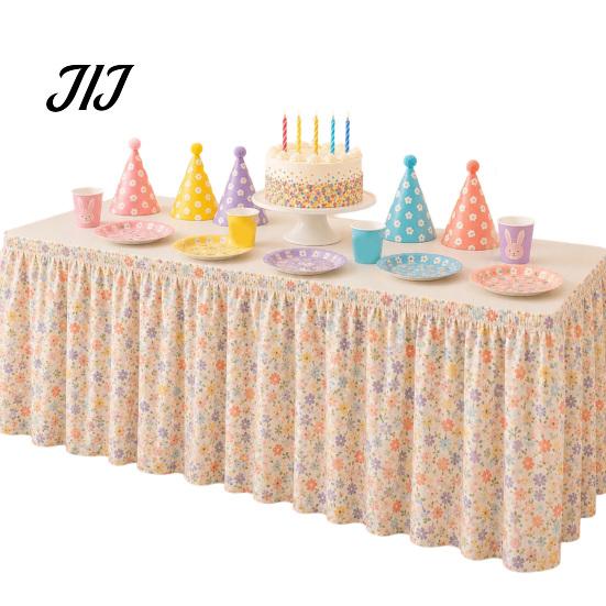 Easy Install Table Skirt with Elastic Floral Fruit Skirt, 6Ft x 29.5in Pleated Home Dining Decor Teacher Desk for Classroom, Office Decor, Party