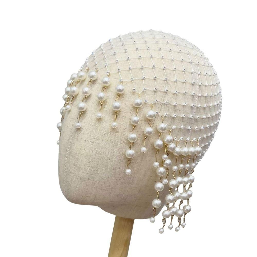 Exquisite Pearls Tassels Headwear Handmade Women Hat Fashion Pearls Tassels Hair Hat  For Ladies