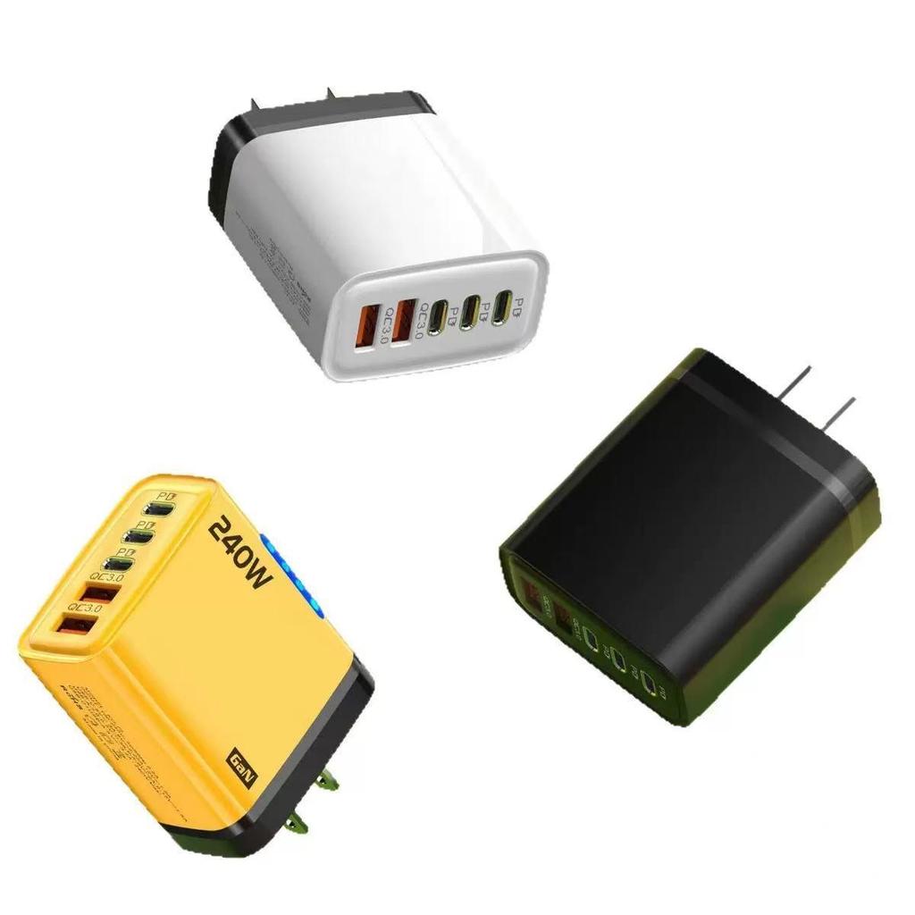 240 Вт Двойное USB и Type-C Зарядное устройство со световыми индикаторами для телефонов Apple и Huawei - Умная быстрая зарядка 3PD+.