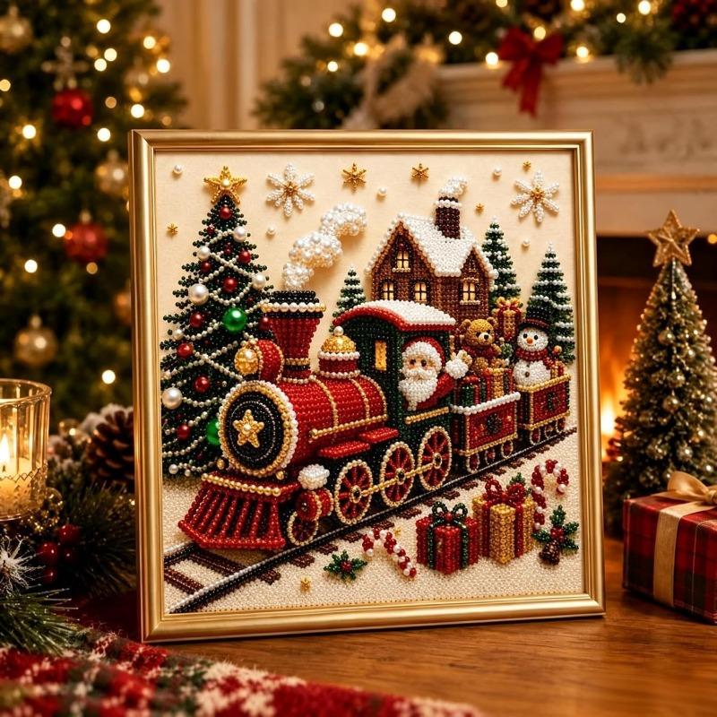Christmas Pearl Diamond Painting Art Set With Frame DIY Pearl Beads Craft Kit For Adults Beginner Home Decor Wall Art Party Gift