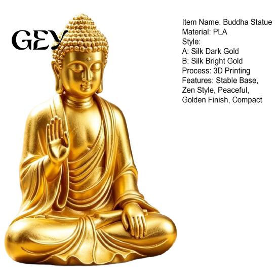 Decorative Buddha Ornament for Living Room 3D Printed Golden Statue, Sitting Shakyamuni Figurine, Sculpture Small Figurine Meditation with Serene