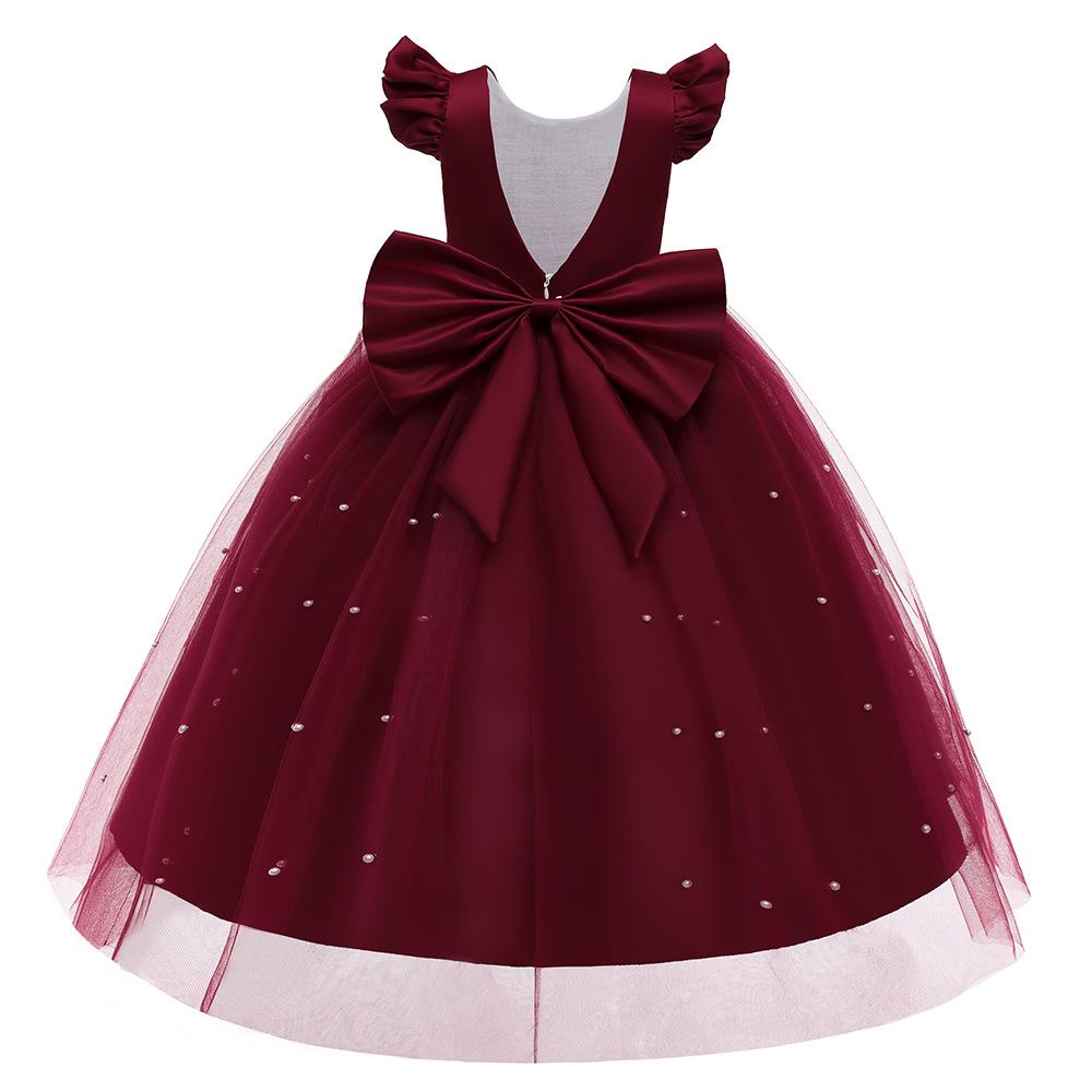 Girls' Mesh Bow Dress with Flutter Sleeves - Fashionable Catwalk Style