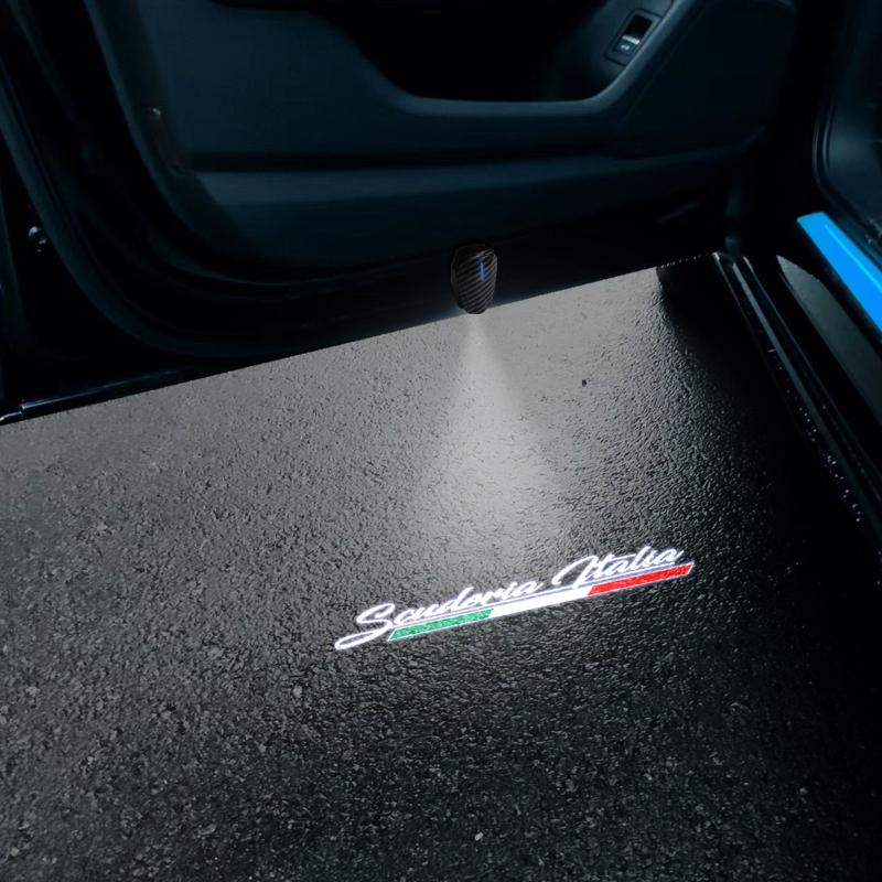 2PCS Scuderia Italia Logo Emblem Universal LED Car HD Door Light Courtesy Projector Lamp USB Rechargeable For Alfa Romeo 159 147