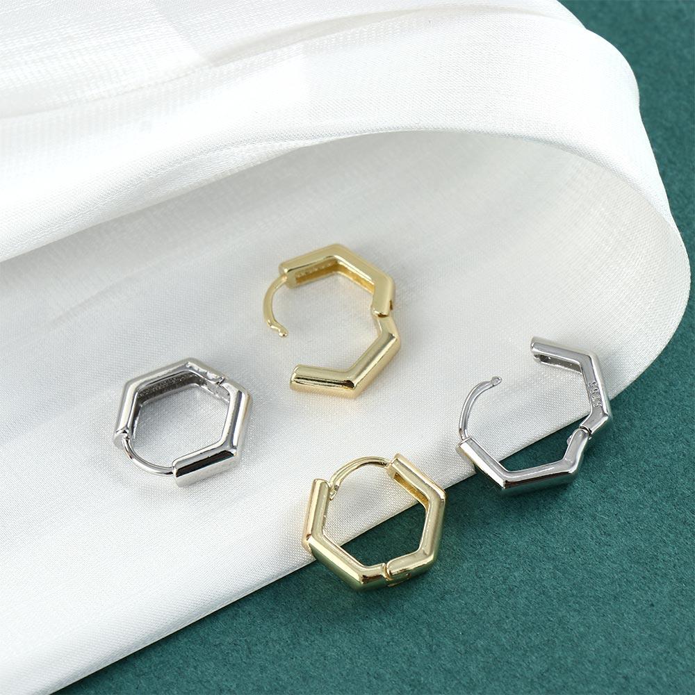 Gold Color Geometric Polygon Glossy Fashion Jewelry Square Earrings Ear Studs Hexagon Hoop Earrings