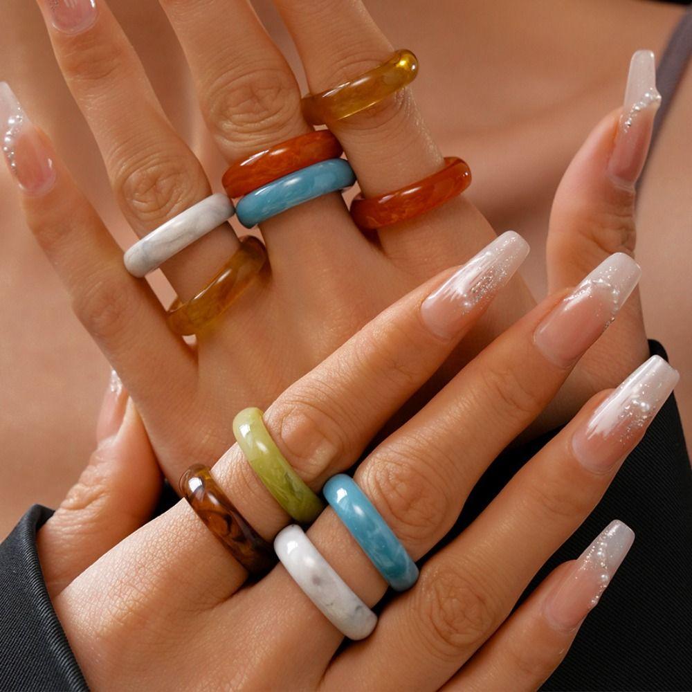 Dopamine Candy Color Finger Buckle Korean Style Geometric Forefinger Ring Solid Resin Ring Women