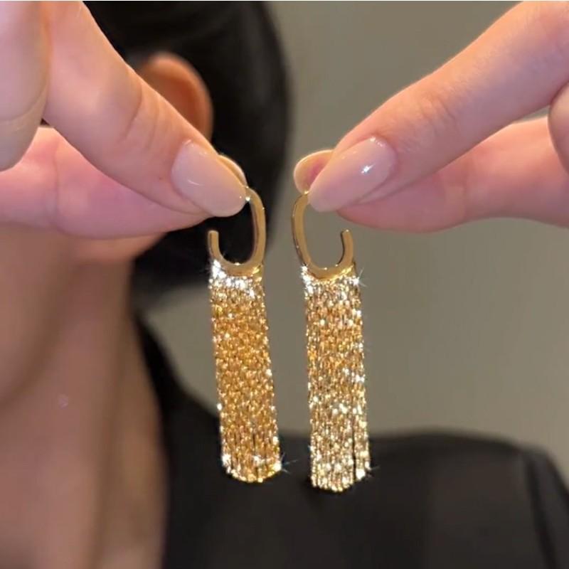 Заявление Серебряные Длинные Металлические Цепи Блестящие Серьги с Кисточками для Женщин Свадьба Ms Украшения Подвески Подарки