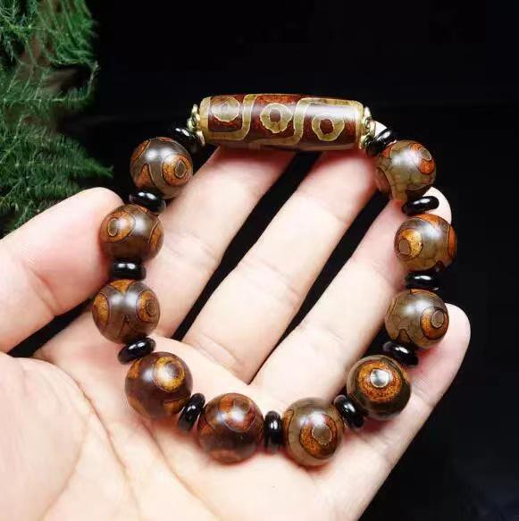 Тибетский агат Дзи браслет с трехглазыми и девятиглазыми бусинами - Унисекс тибетские украшения