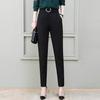Women Casual Trousers High Waist Suit Pants Metal Buckle Pockets Solid Color Slim Fit