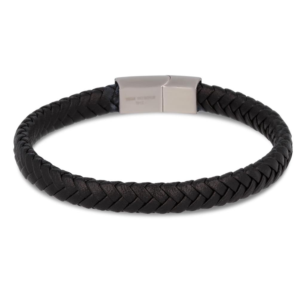 Les Trésors De Lily [Q7000] - Steel Bracelet 'Braids' Leather / Steel - 66 Mm - 8 Mm