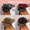 Modern Vintage Octagonal Beret With Grid Design For Womens Autumn And Winter