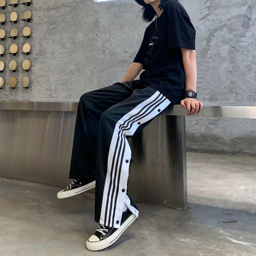 Мужские свободные брюки в полоску на пуговицах, стиль Гонконг, широкие повседневные брюки для подростков