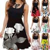 Summer Women Round Neck Dress Casual Sleeveless Dress Floral Printed Dress Slim Flower Dress